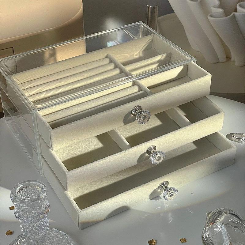 jewelry storage box anti-oxidation earrings ear stud necklace flannel acrylic high-grade exquisite jewelry box artifact