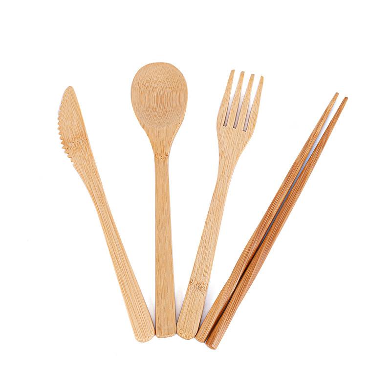 japanese bamboo knife, fork and spoon chopsticks portable western food/steak tableware suit cloth bag student three-piece set engraved logo Item Picture