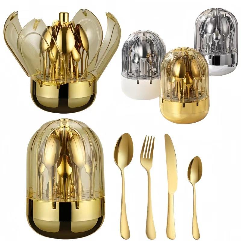 mood egg mood big silver egg tableware stainless steel western food knife, fork and spoon 24-piece set silver egg snack plate egg-shaped suit