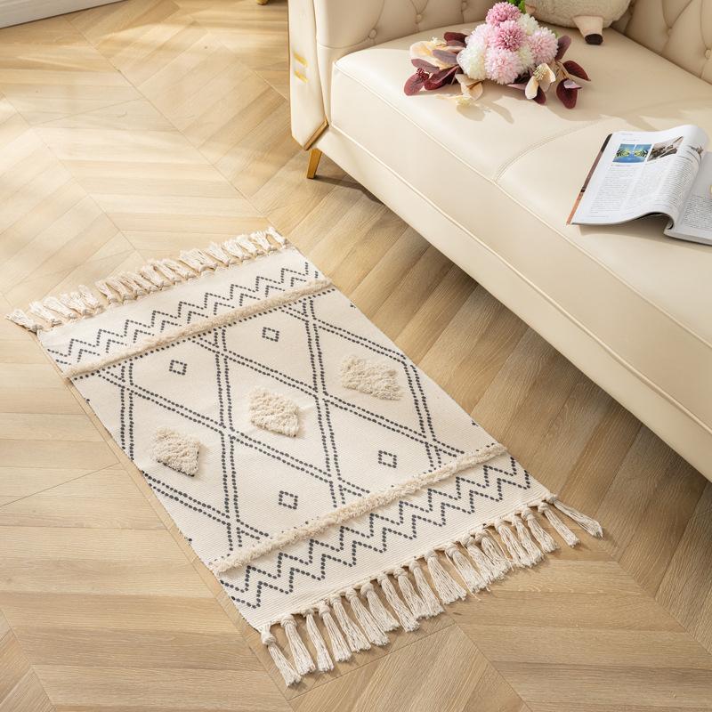 nordic ethnic minimalist cotton and linen three-dimensional tufted floor mats bedroom bedside foot mat living room sofa and tea table tassel carpet
