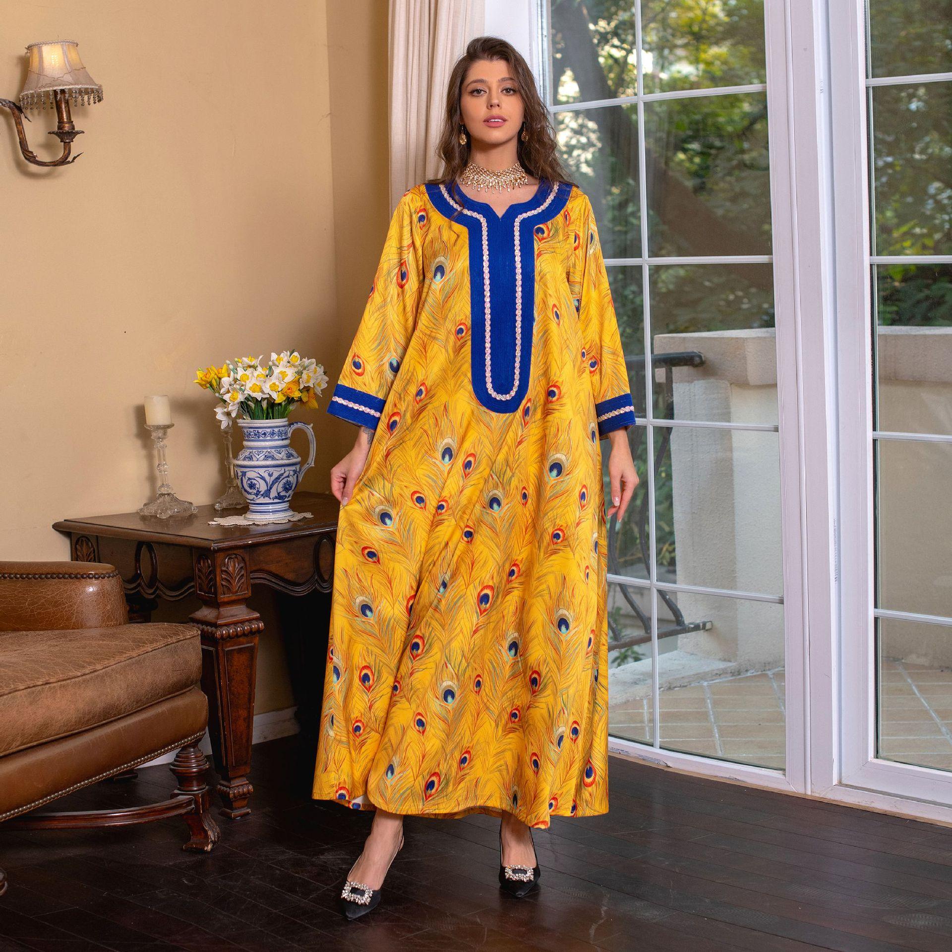 ab269 abaya cross border ethnic clothes muslim jalabiya arab printed rhinestones dress