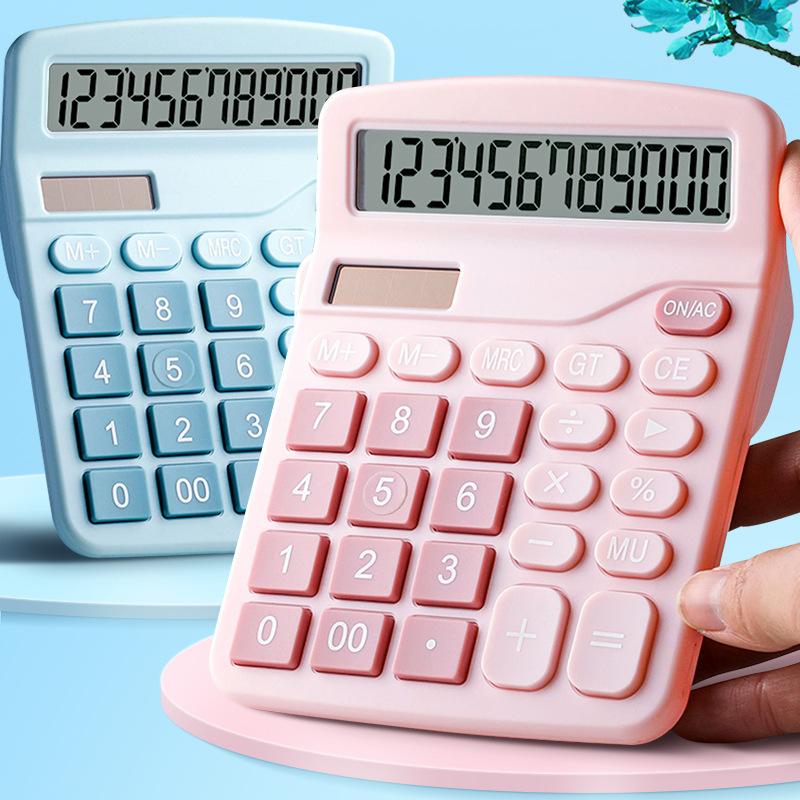Office Special Pink Solar Calculator Student Large Electronic Computer 12-Bit Dual Power Calculator