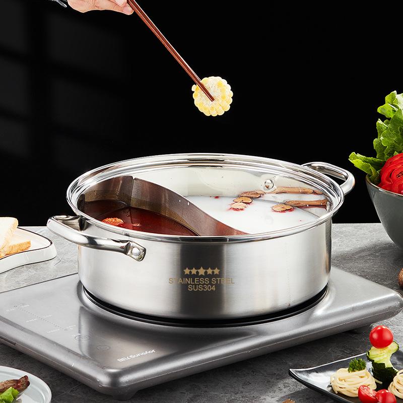 304 stainless steel double-flavor hot pot hot pot dedicated pot household food grade gas induction cooker special use thickened two-flavor pot