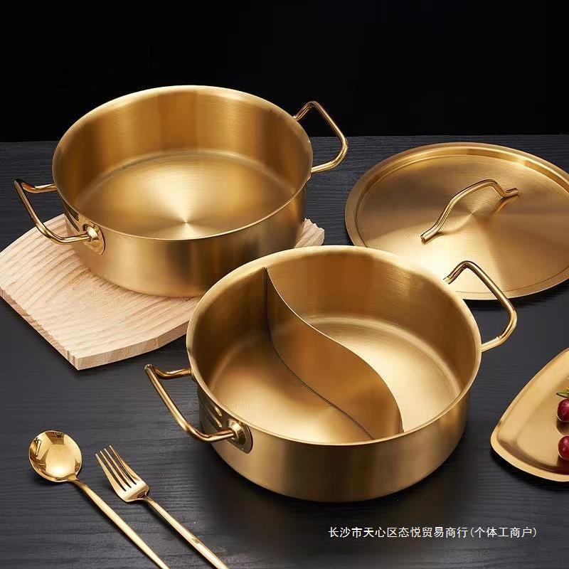 golden two-flavor hot pot commercial stainless steel hot pot basin induction cooker special use shabu-shabu soup pot binaural large capacity pan