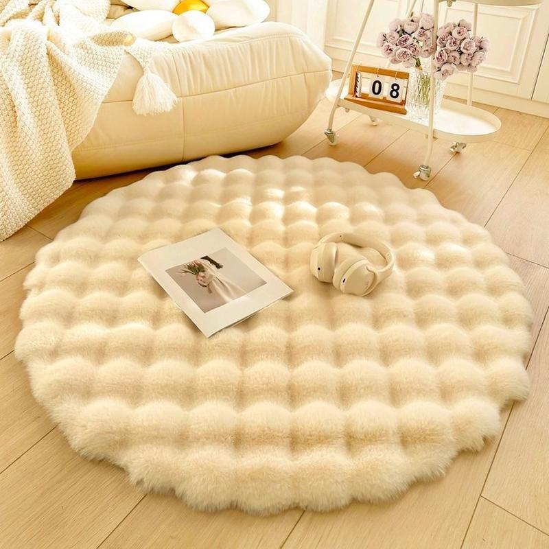 cream style rabbit plush round carpet sofa round pad floor mat living room coffee table pile floor covering bubble velvet