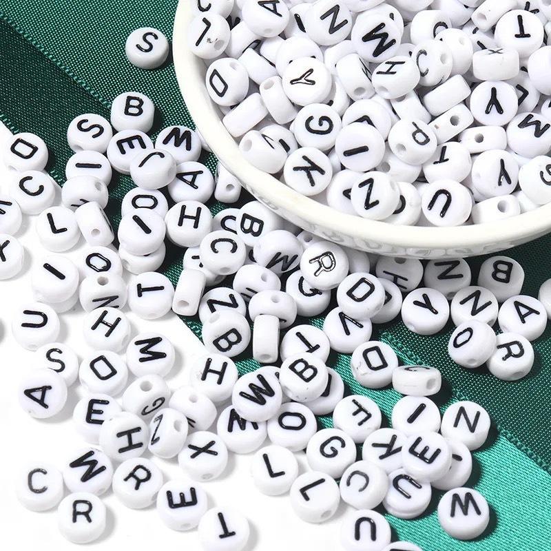 Acrylic Black and White Beads Diy Handmade Jewelry Loose Beads Children's Letter Beads Boxed Beads Combination Set