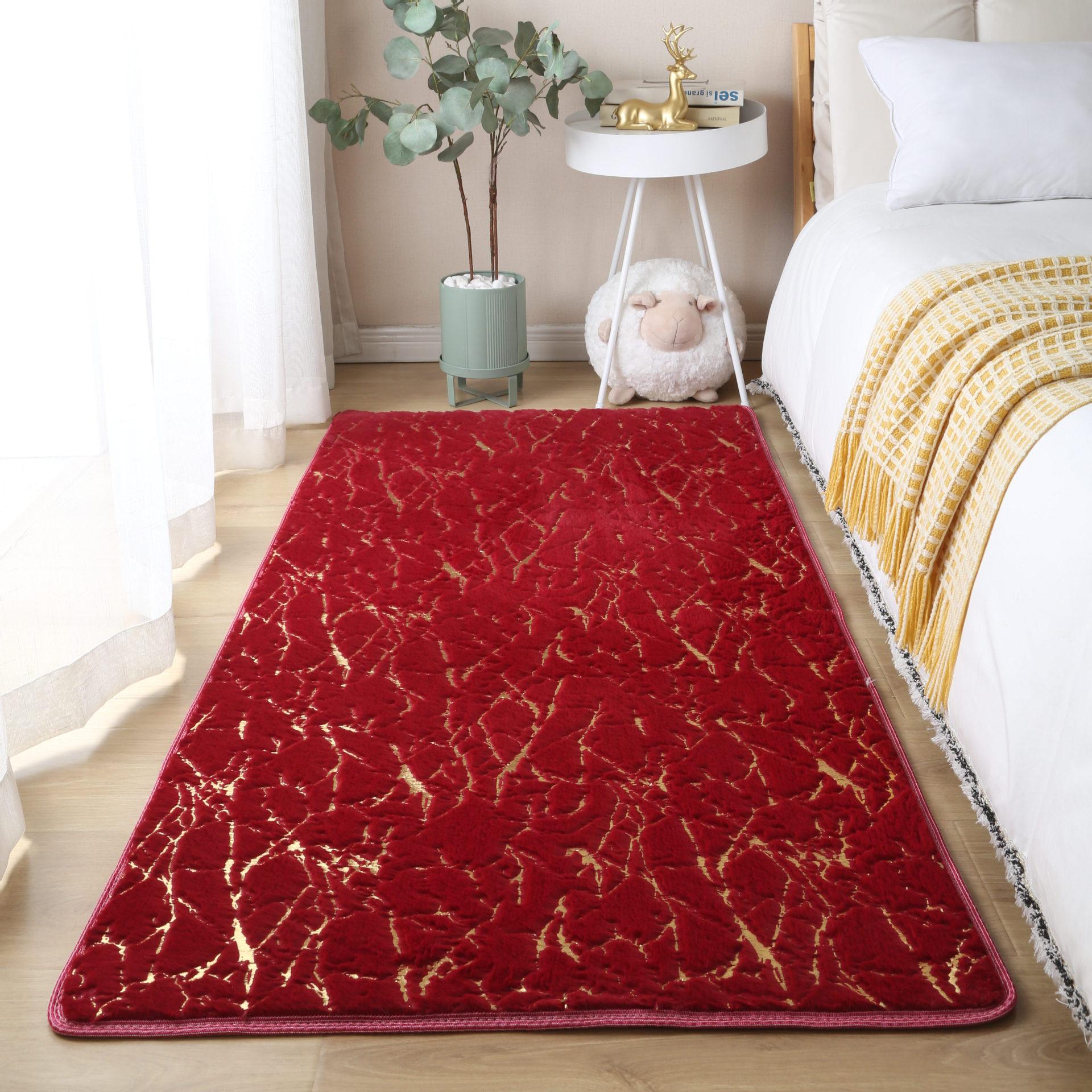 Creative and Slightly Luxury Imitation Rabbit Fur Gilding Carpet Home Bedside Full-Covered Bayeta Washable Rectangular Carpet Floor Mat