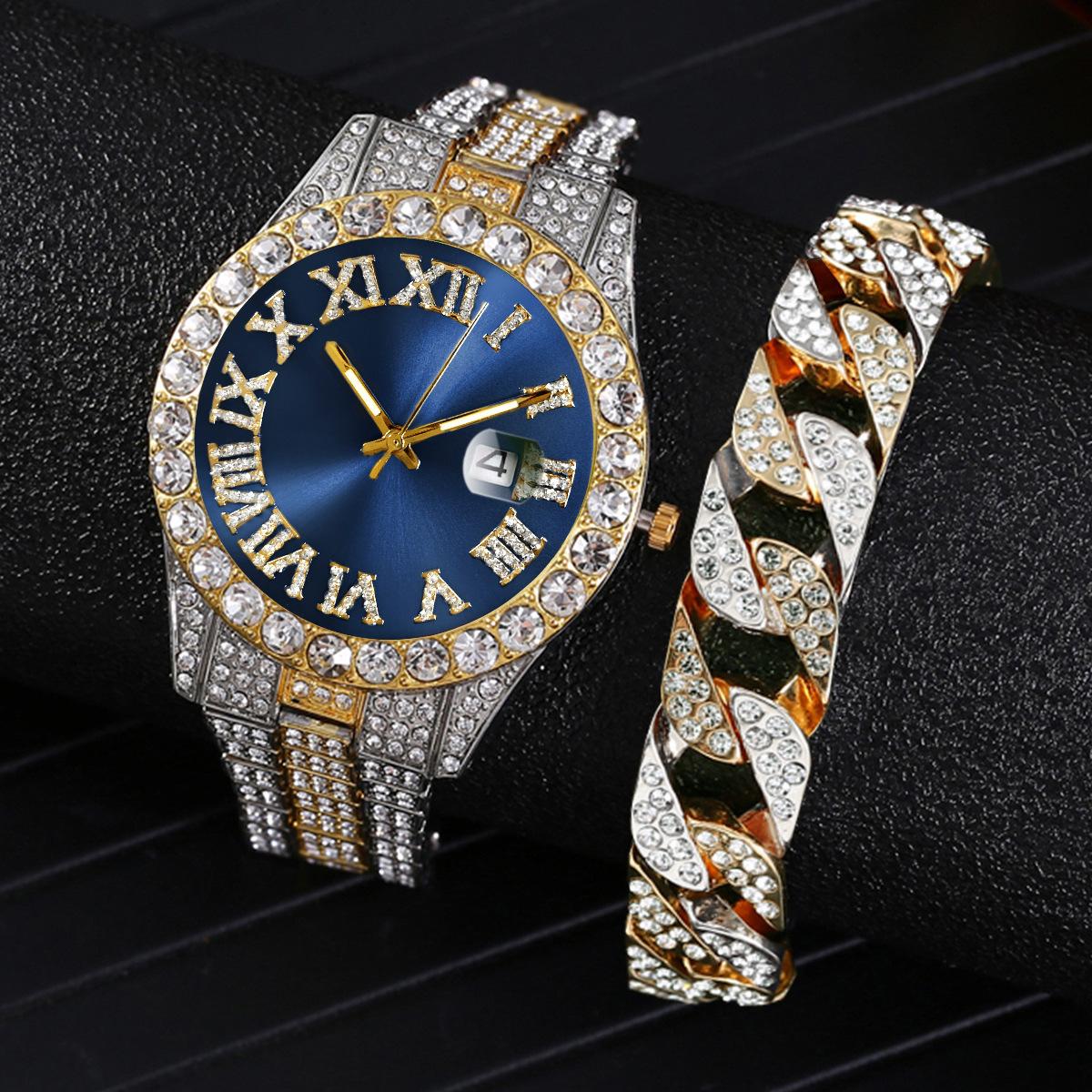 Amazon New Steel Belt Quartz Watch Roman Digital Time Trend Fashion Diamond Watch
