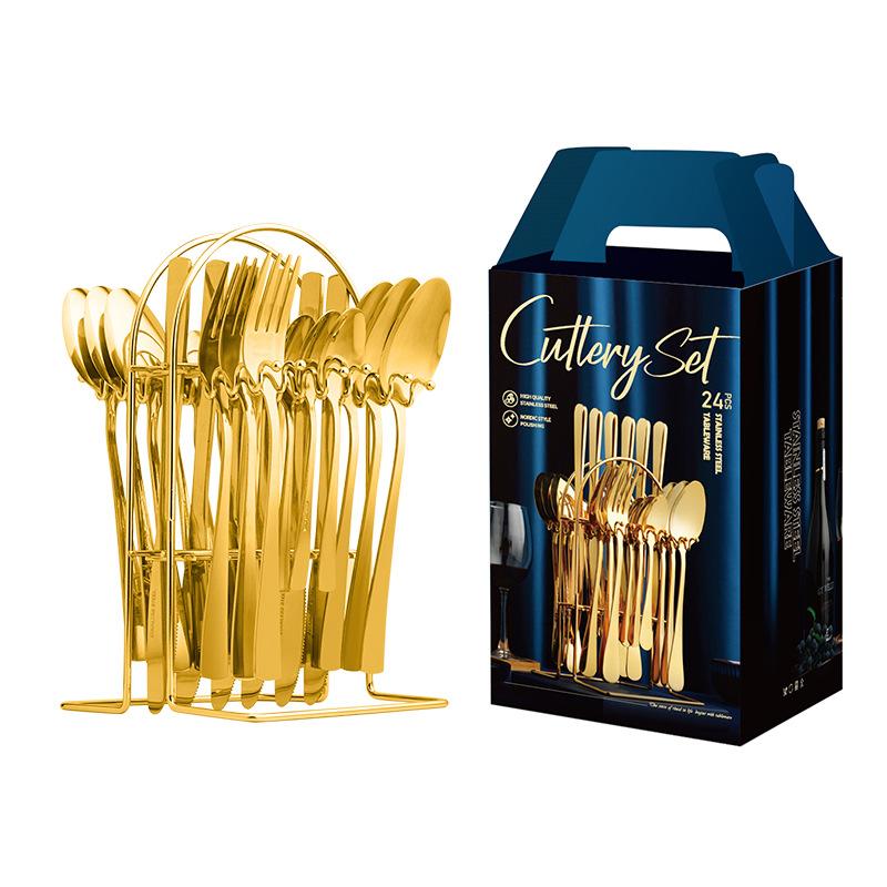 amazon hot cross-border internet celebrity products 24-piece stainless steel western tableware steak knife and fork spoon gift suit Specification drawing