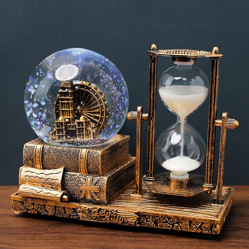 retro tower hourglass timer crystal ball music box luminous desktop decoration student graduation christmas gift