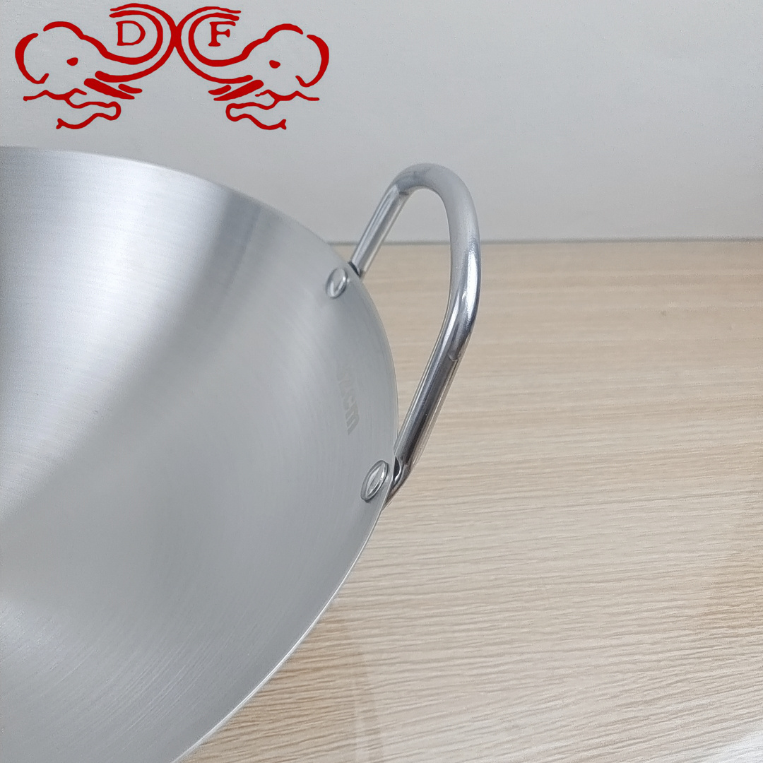DF68793 stainless steel wok, single handle, double ear, uncoated, household stir-frying bowl, hotel chef's wok, roadside hot pot, DF TRADINGHOUSE details Picture