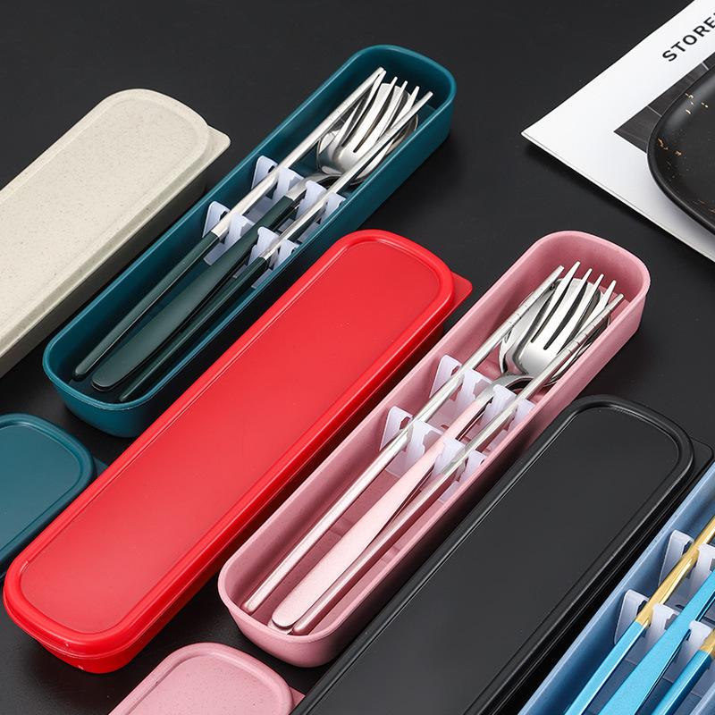 Stainless Steel Korean Portable Tableware Three-Piece Set Student Travel Portable Spoon Fork Tableware Suit Printable Lgoo Specification drawing