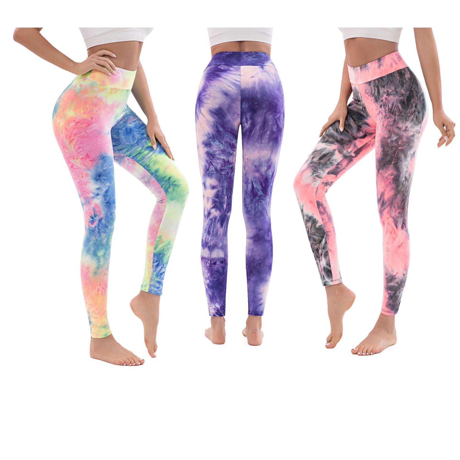 Amazon Tie-Dyed Leggings European and American Brushed Milk Silk Yoga Pants Cross-Border High Waist Slim Women's Leggings
