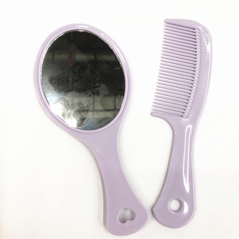 plastic portable color small handle mirror with comb small princess makeup mirror creative small mirror details Picture