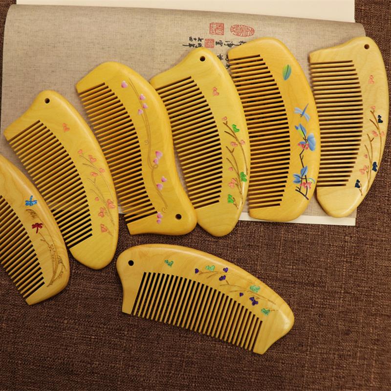 Boxwood Painted Comb Anti-Static Vintage Engraving Wooden Comb Crafts Lettering Boxwood Wooden Comb