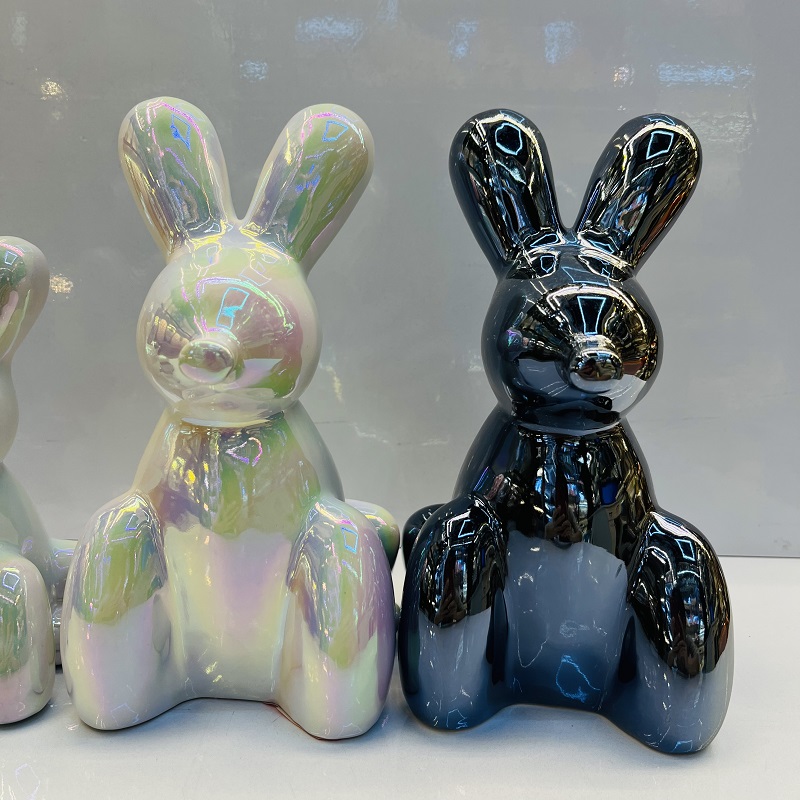 Electroplated Easter bunny ceramic ornaments, Nordic modern creative living room TV cabinet decoration, cartoon decorative ornaments, home ornaments, decorative TV cabinet ornaments, hotel traditional handicrafts Item Picture
