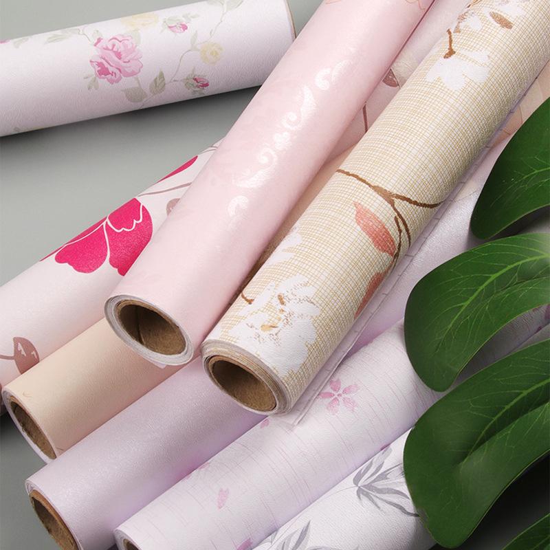 Pvc Self-Adhesive Wallpaper Waterproof Pastoral Cartoon Dormitory Bedroom Strap Adhesive Wallpaper Self-Adhesive Wholesale Price full figure