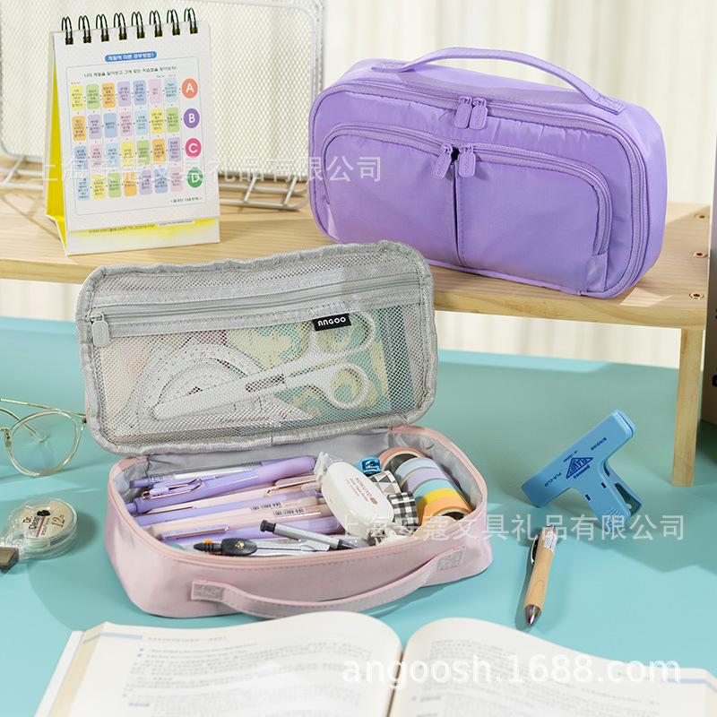 Angoo Junior High School Student Male rge Capacity More than Pencil Case Bags Handbag Primary School Female Pencil Case rge Capacity Multifunctional Pen Case