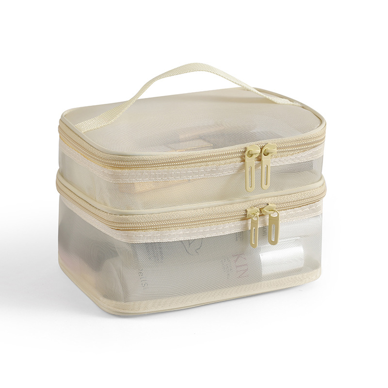 2024 New nylon mesh single and double layer makeup bag, large-capacity portable mesh toiletry bag, cosmetics storage bag detail image 12