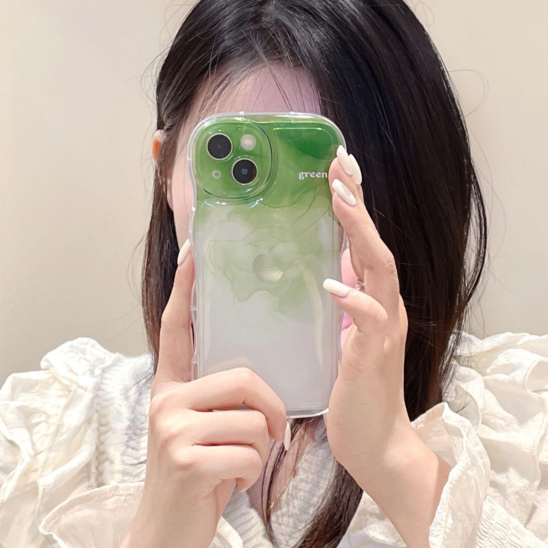 ins style rendering gradient suitable for iphone14 personality 12pro mobile phone shell apple 13 protective cover wave green