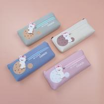 japanese cartoon canvas pen bag solid color primary school student large capacity pencil case pink anime junior high school student stationery case