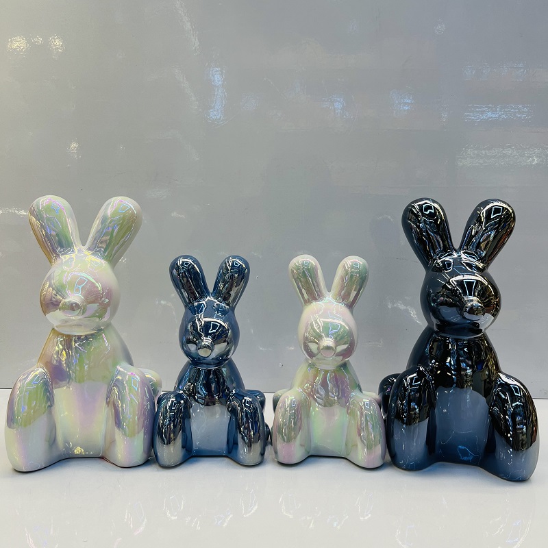 Electroplated Easter bunny ceramic ornaments, Nordic modern creative living room TV cabinet decoration, cartoon decorative ornaments, home ornaments, decorative TV cabinet ornaments, hotel traditional handicrafts