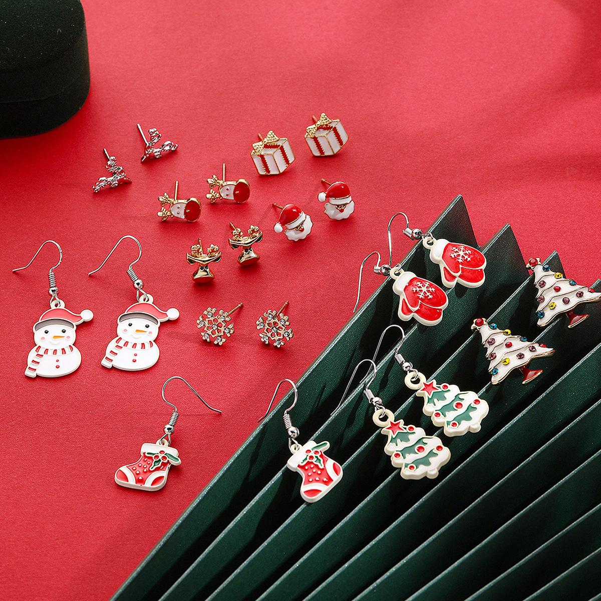 amazon hot jewelry christmas earrings small ear studs christmas earrings snowflake bell christmas tree earings set