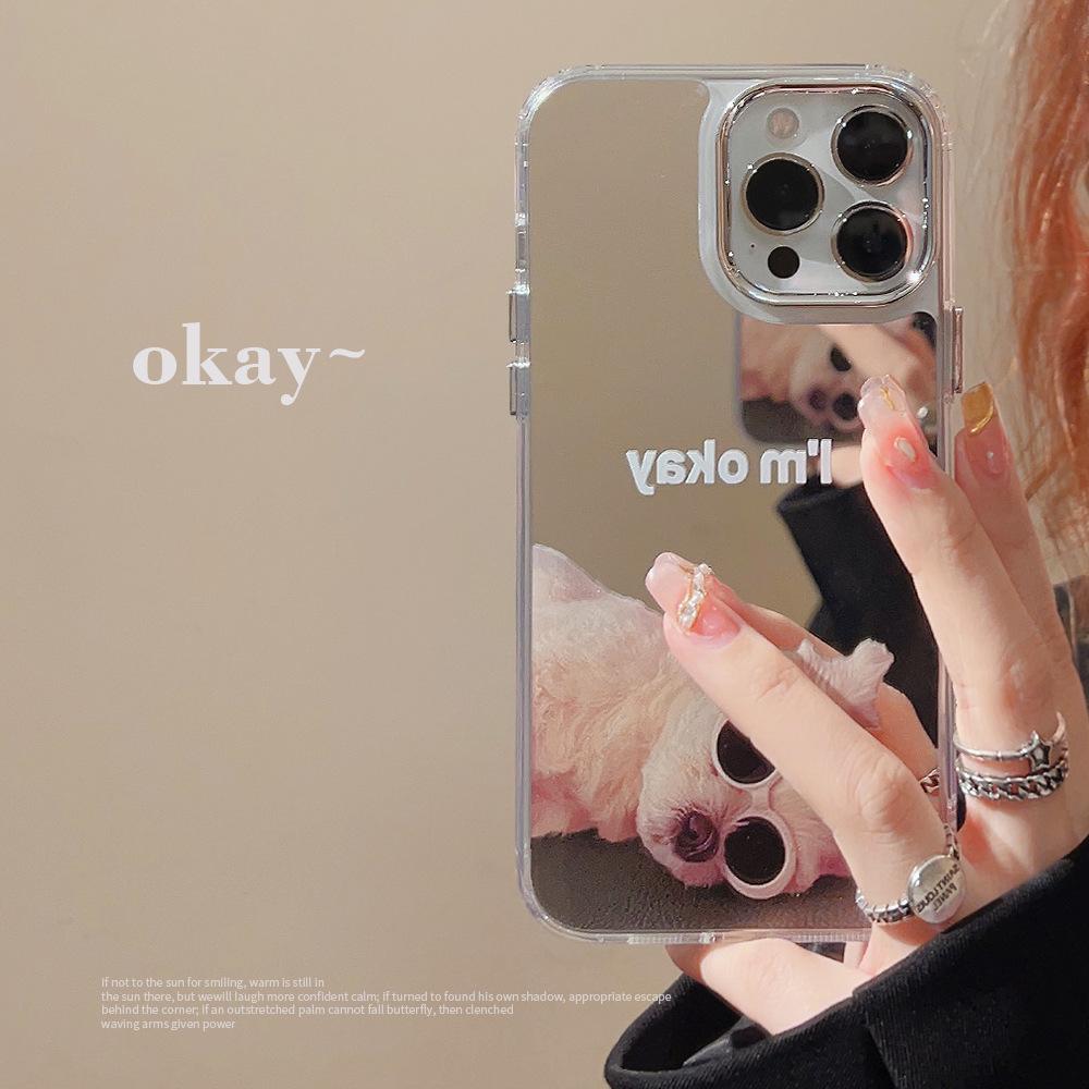 funny dog iphone13 suitable for 14promax mobile phone shell for iphone 15 electroplated mirror 11 makeup mirror