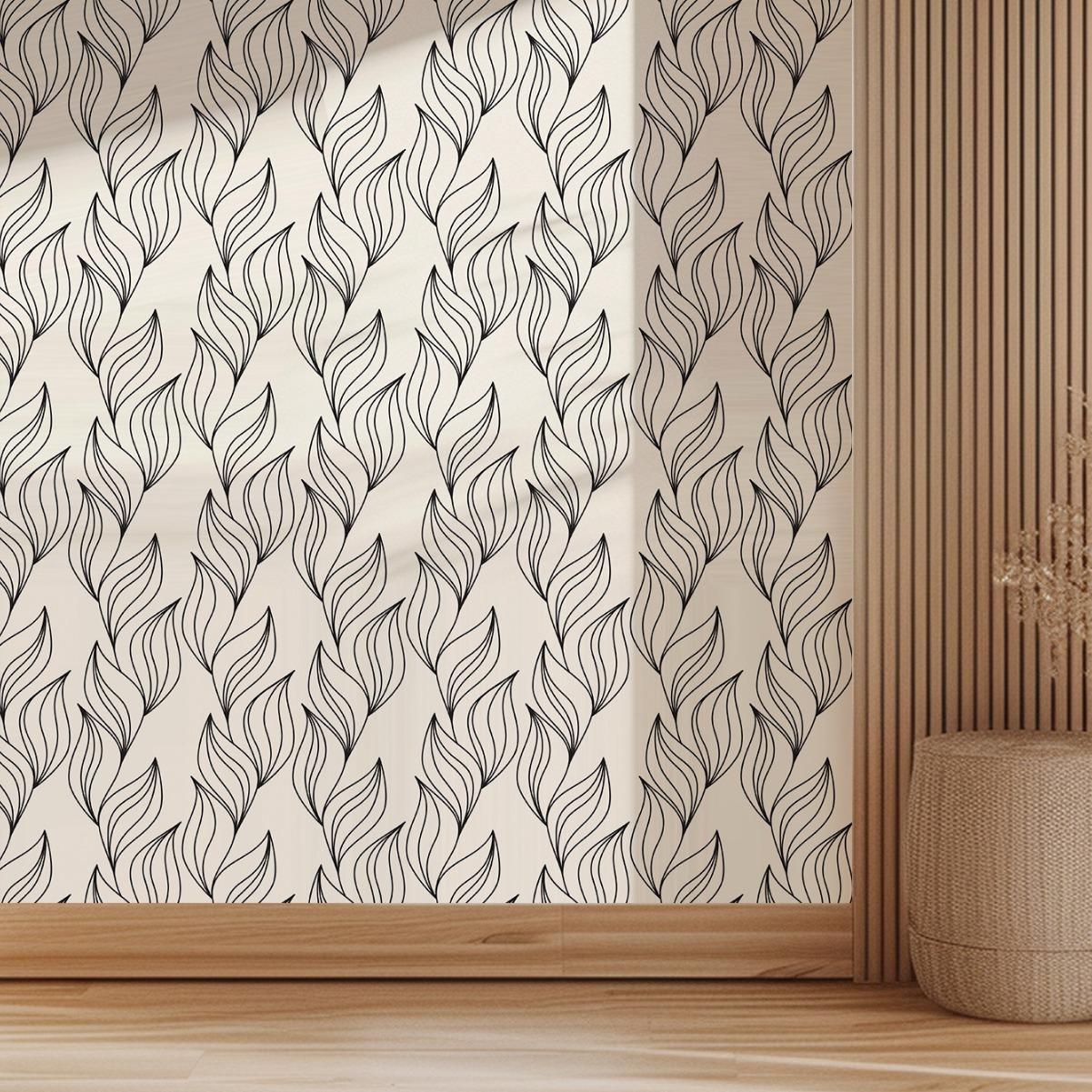 simple black and white leaf pattern line wallpaper bedroom background wall wall renovation thickened wallpaper waterproof wall stickers wholesale