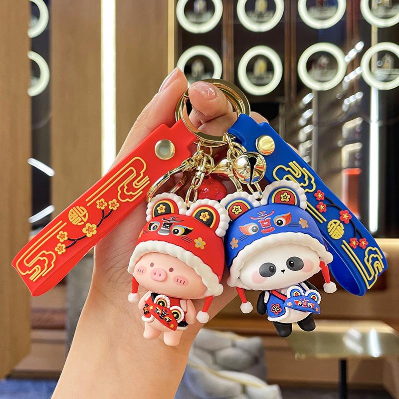 creative tiger head hat lion key chain cute lion dance doll boutique key chain bag cartoon pendant small gift