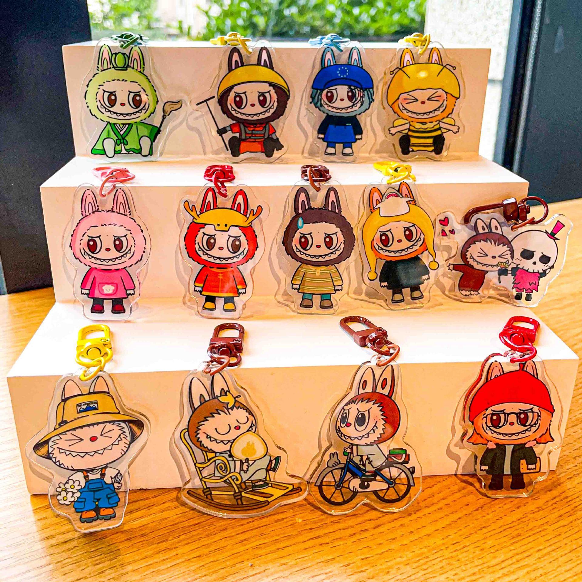 labubu automobiles curtain cloth sheep keychain cute cartoon acrylic personality key chain small gift pendant