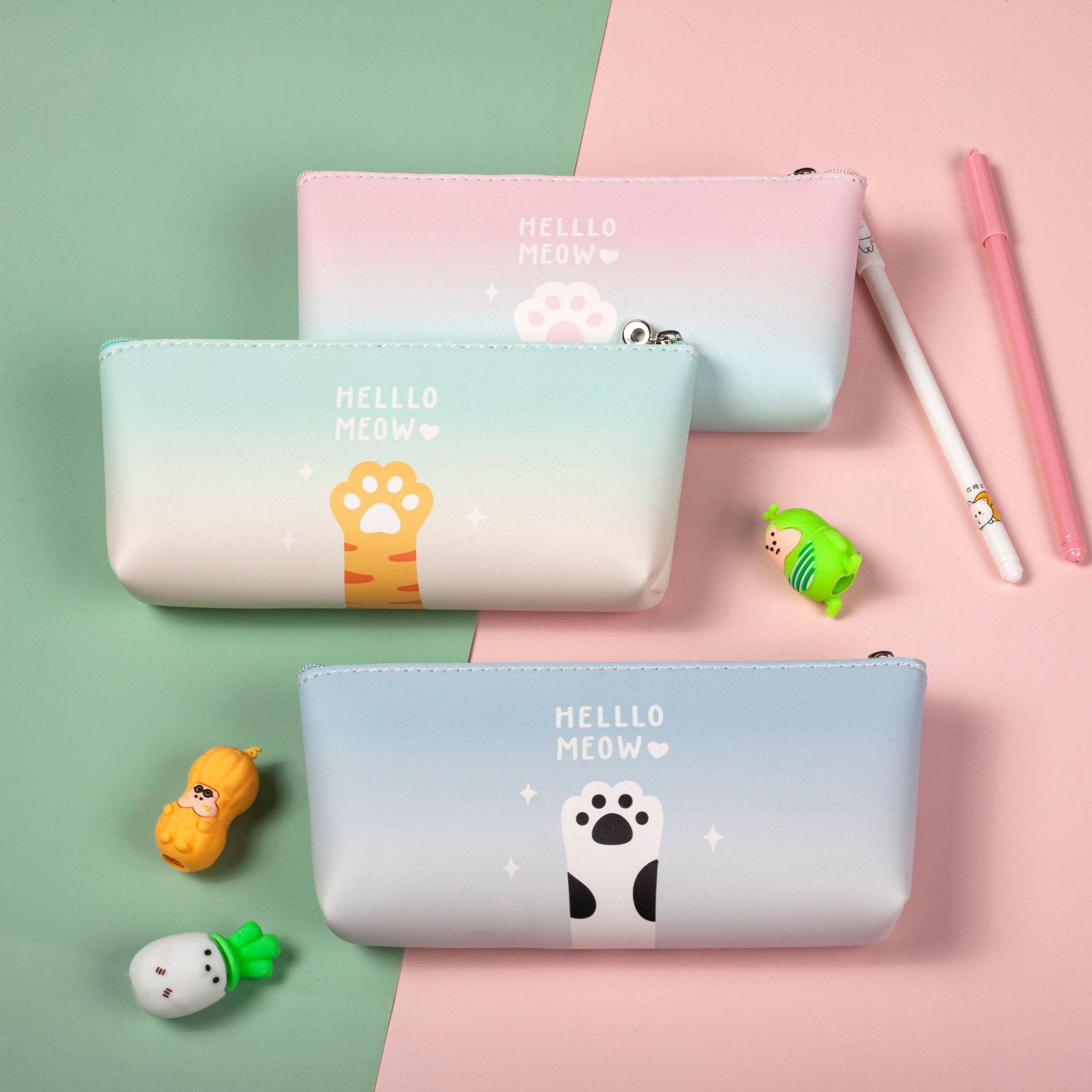 cute claw cartoon pencil case japanese and korean stationery case creative large capacity pencil case pencil box triangle pu pen bag pencil case