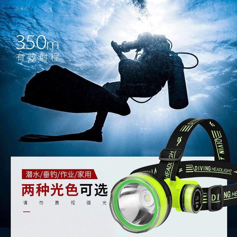 cross-border deep diving headlights strong light long shot head-mounted fishing underwater lighting fishing ipx8 level waterproof rechargeable