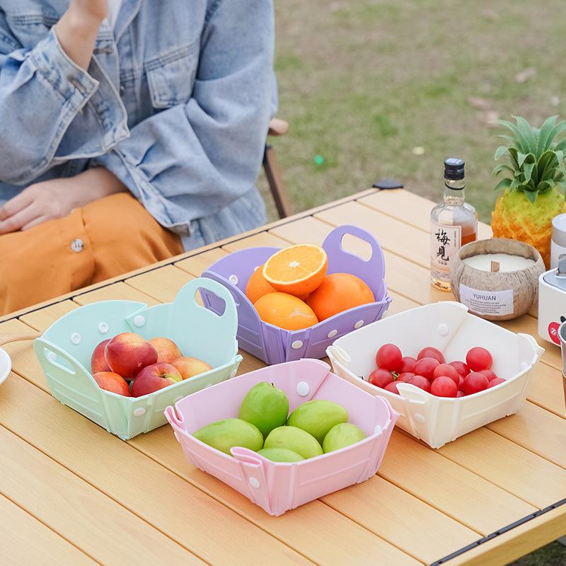 outdoor foldable ins style storage basket camping picnic storage storage basket outdoor tableware storage box washing vegetable basket