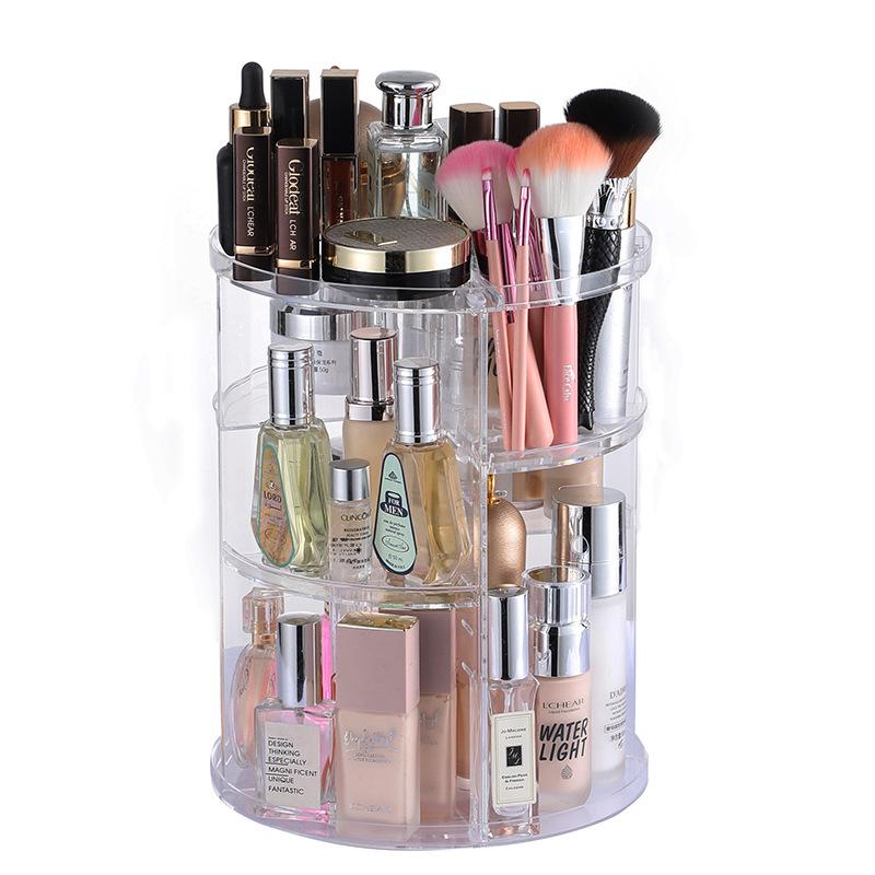 Transparent Desktop 360 Rotating Cosmetics Storage Box Dressing Table Amazon Makeup Brush Skincare Product Storage Rack