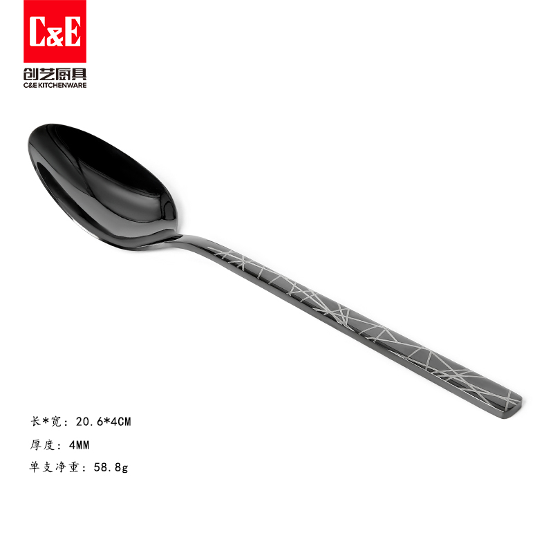 C&E Creative Tableware 6-piece Set: Stainless Steel tableware for knives, forks and spoons, steak knives, dessert spoons and forks, kitchenware, hotel and restaurant household pic 4