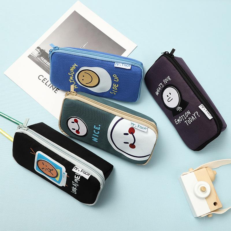 korean cartoon canvas pen bag large capacity junior high school and elementary school students boys pencil bag good-looking anime stationery case