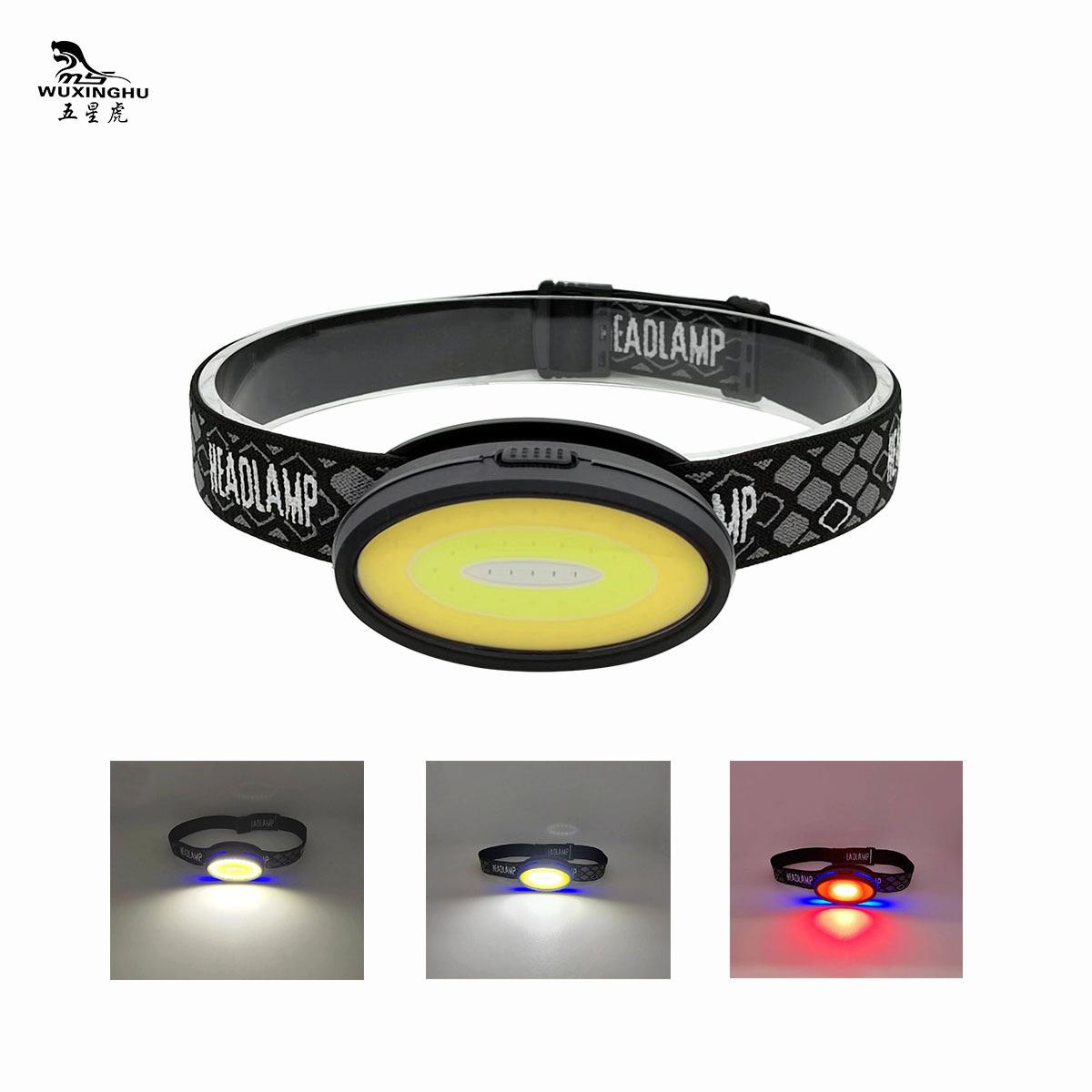 New Oval Cob Headlight TYPE-C Charging Red White Light Running Cycling Fishing Headlight