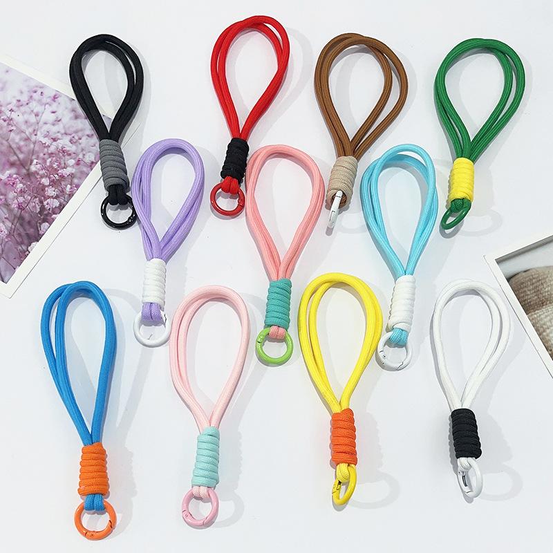 mobile phone lanyard short color stitching knotted woven lanyard plush key chain woven lanyard anti-lost hang rope 15cm full figure