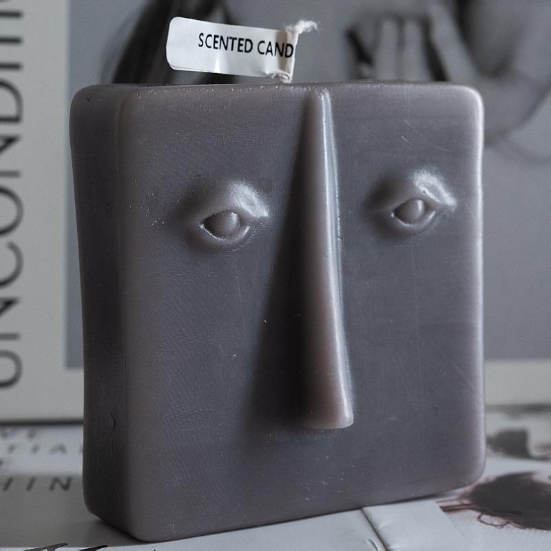 geometric square front face aromatherapy candle nordic minimalist style abstract face shape decoration gift candle