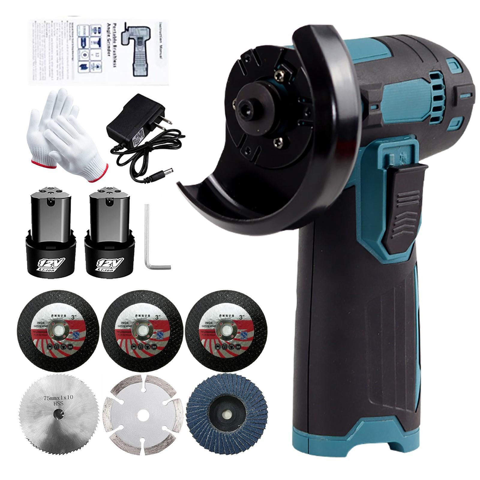 New 12V Lithium-Ion Angle Grinder Handheld Cutting Machine Grinding Machine Band Saw Blade Set Power Battery