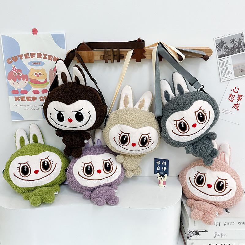 2024 new pop mart plush toys children labubu messenger bag shoulder bag prize claw doll storage bag