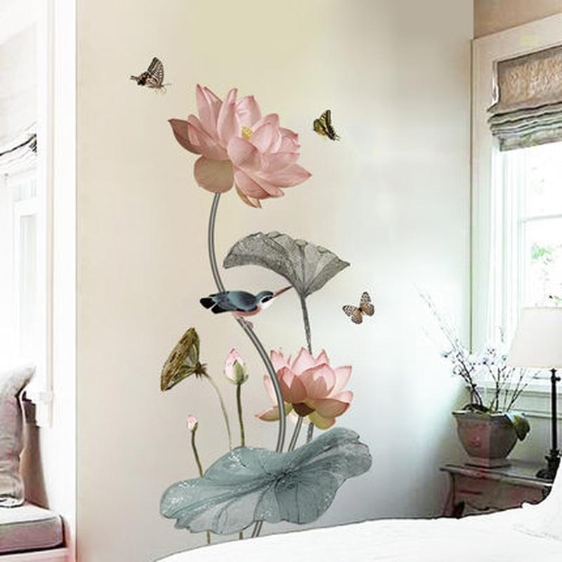 gs9382 lotus self-adhesive bedroom cozy living room wallpaper room wall stickers decorative stickers stickers