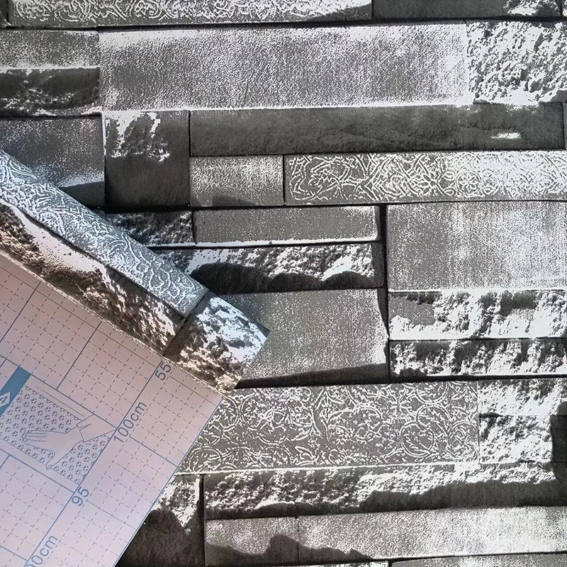 Cross-Border Retro Brick Pattern Brick Brick Wallpaper 3d Stereo Restaurant Barber Clothing Store Background Wall Gray Brick Wallpaper Application Scenario