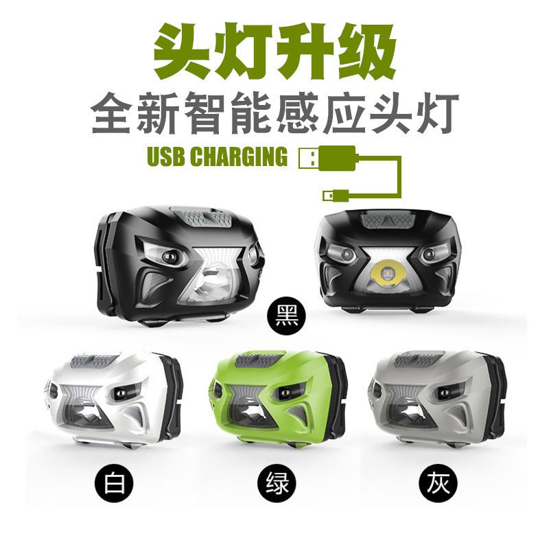 Foreign Trade Cross-Border Processing Custom USB Charging Red Led Induction Headlight Strong Light Cob Head Wear Night Riding Night Fish Luring Lamp