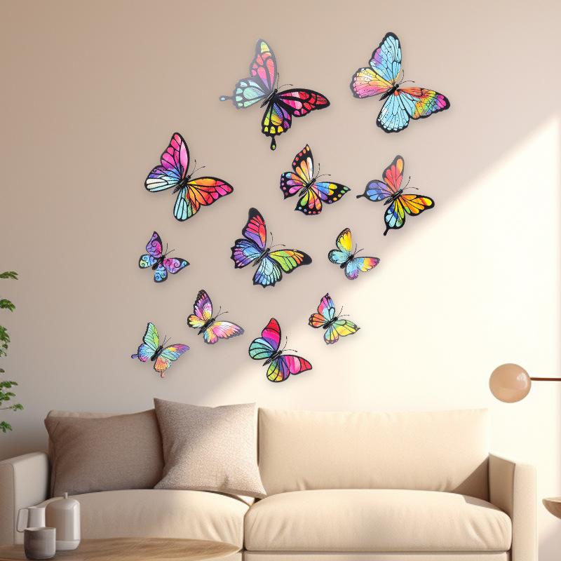 cross-border hot butterfly wall stickers pvc waterproof moisture-proof wallpaper self-adhesive home background wall creative butterfly stickers