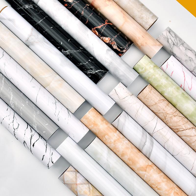 cross-border factory wholesale self-adhesive imitation marbling stickers waterproof oil-proof high temperature resistant kitchen furniture renovation wallpaper full figure