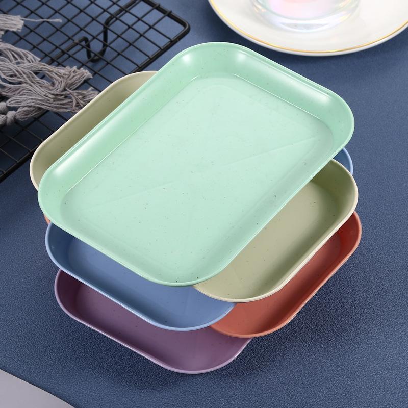 Wheat Straw Rectangur Pte Dish Pstic Meal Pte Simple Tray Household Dinner Pte Fruit Pte in Sto