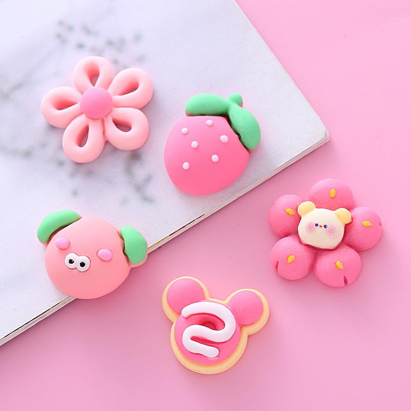 pink flower strawberry pig cartoon resin accessories mobile phone shell hairpin cream glue mobile phone shell accessories batch