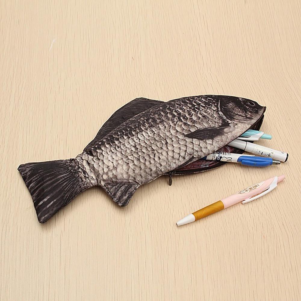 Carp Pencil Case Realistic Fish Shape Cosmetic Bag Pencil Case with Zipper